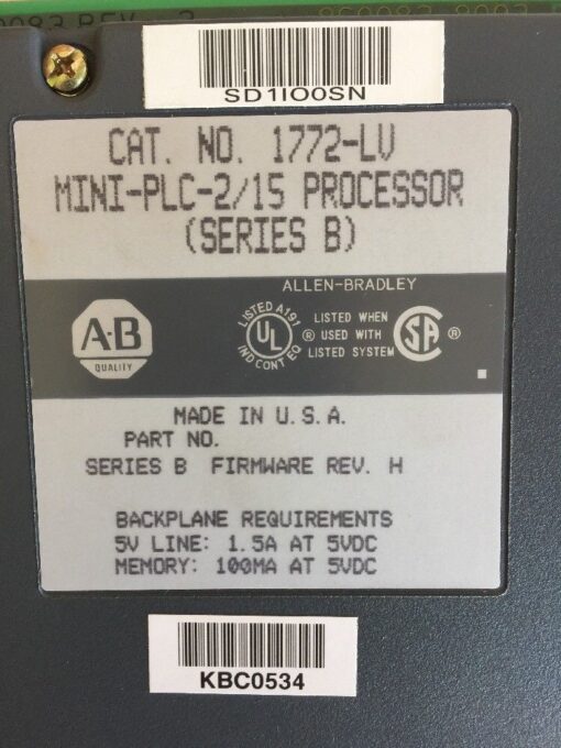Allen-Bradley Mini PLC-2/15 processor Series B Firmware Rev. H - Image 2