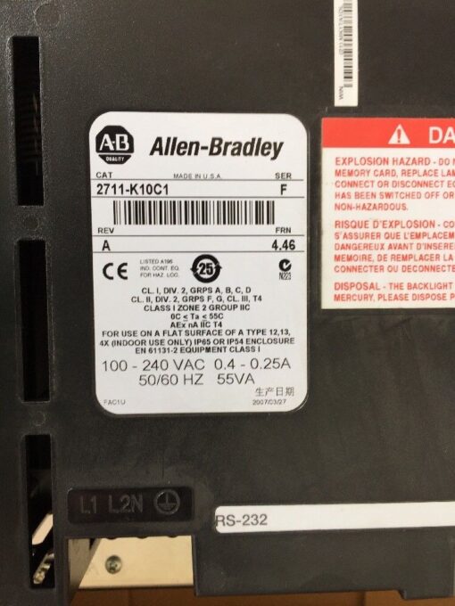 Allen-Bradley 2711-K10C1 Panelview 1000C - Image 5