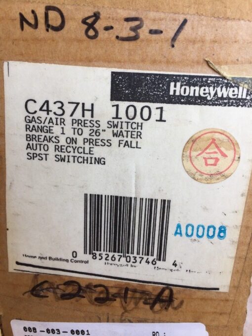 Honeywell C437H 1001 Gas/Air Pressure Switch