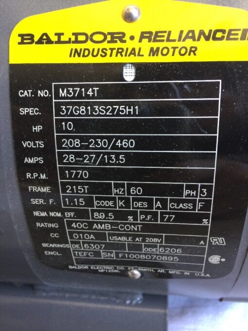 Baldor Reliance M3714T Industrial Motor 37G813S275H1