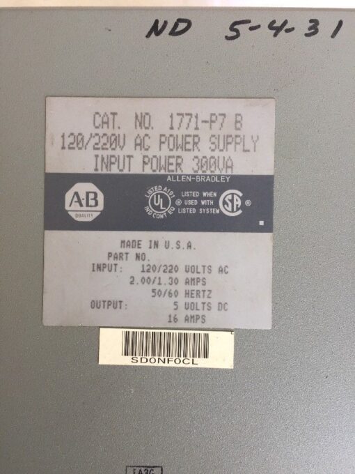 Allen-Bradley 1771-P7B Power Supply