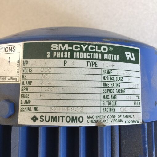 Sumitomo SM-Cyclo 3 Phase Motor CNHM1-E095-43 - Image 3