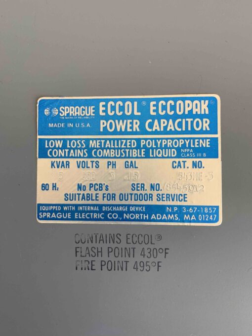 Sprague Power Capacitor 543ME-3 - Image 2