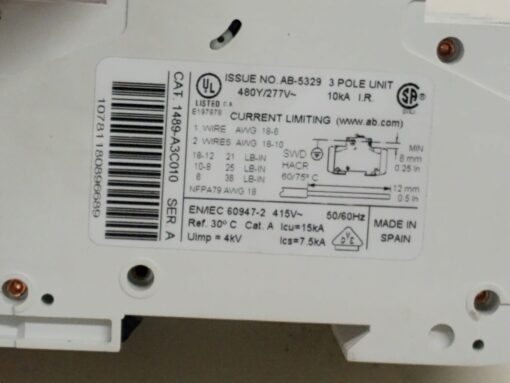 Allen-Bradley Industrial Circuit Breaker 1489-A - Image 4